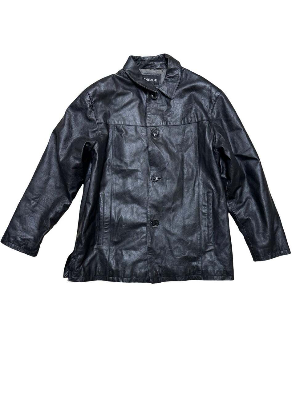 Lineage Men’s Black Genuine Leather Button Front Jacket Coat Approx Large